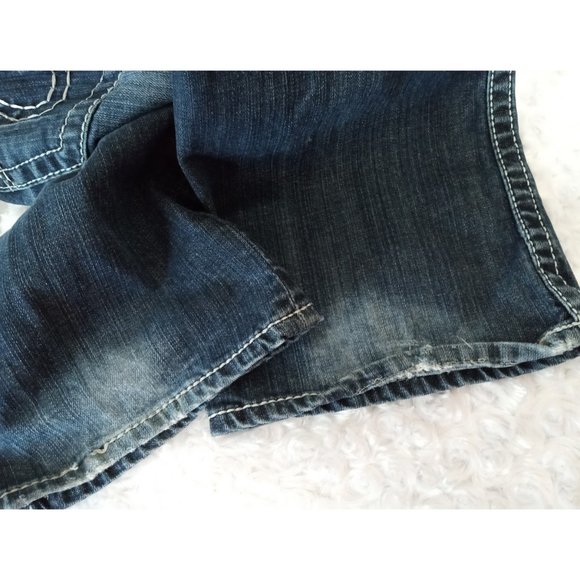 Big Star Jeans Liv Blue Denim Boot Cut Dark Wash Whiskered Silver Stitch Sz 37L - Picture 5 of 8